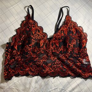 Elegant Black and Red Lace Bralette